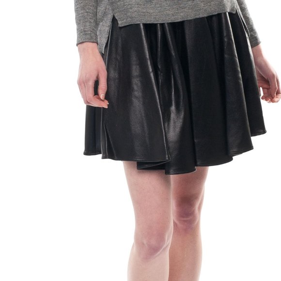 NWT ELEVENPARIS Black Glossy Vegan Leather Asymmetric Mini Skirt 38 XS US 2 $148 - Picture 6 of 7